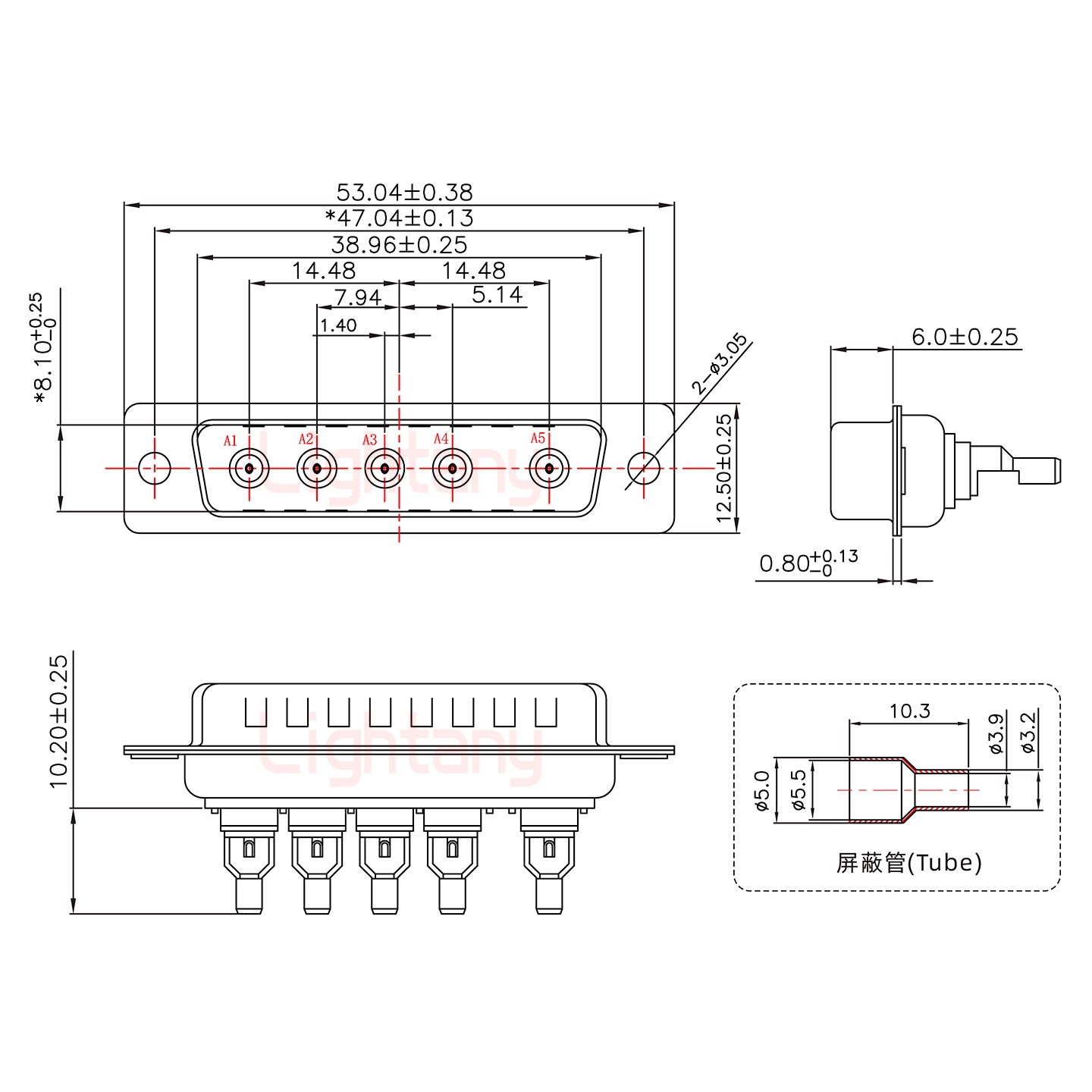 5W5公焊線式50歐姆+25P金屬外殼592斜出線4~12mm