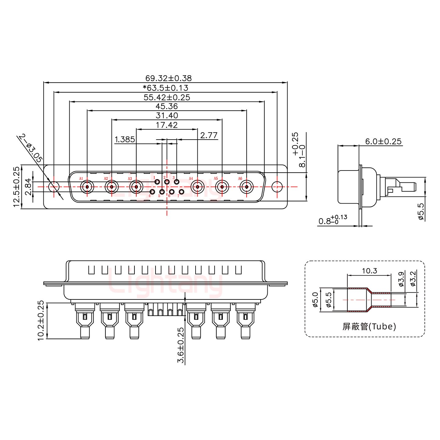 13W6A公焊線式50歐姆+37P金屬外殼2185直出線4~12mm