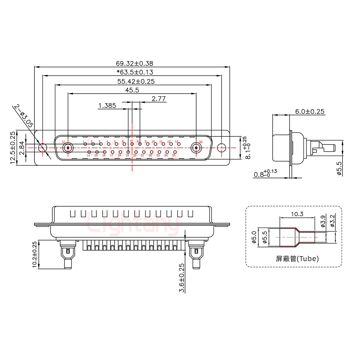 27W2公焊線式75歐姆+37P金屬外殼967斜出線4~12mm