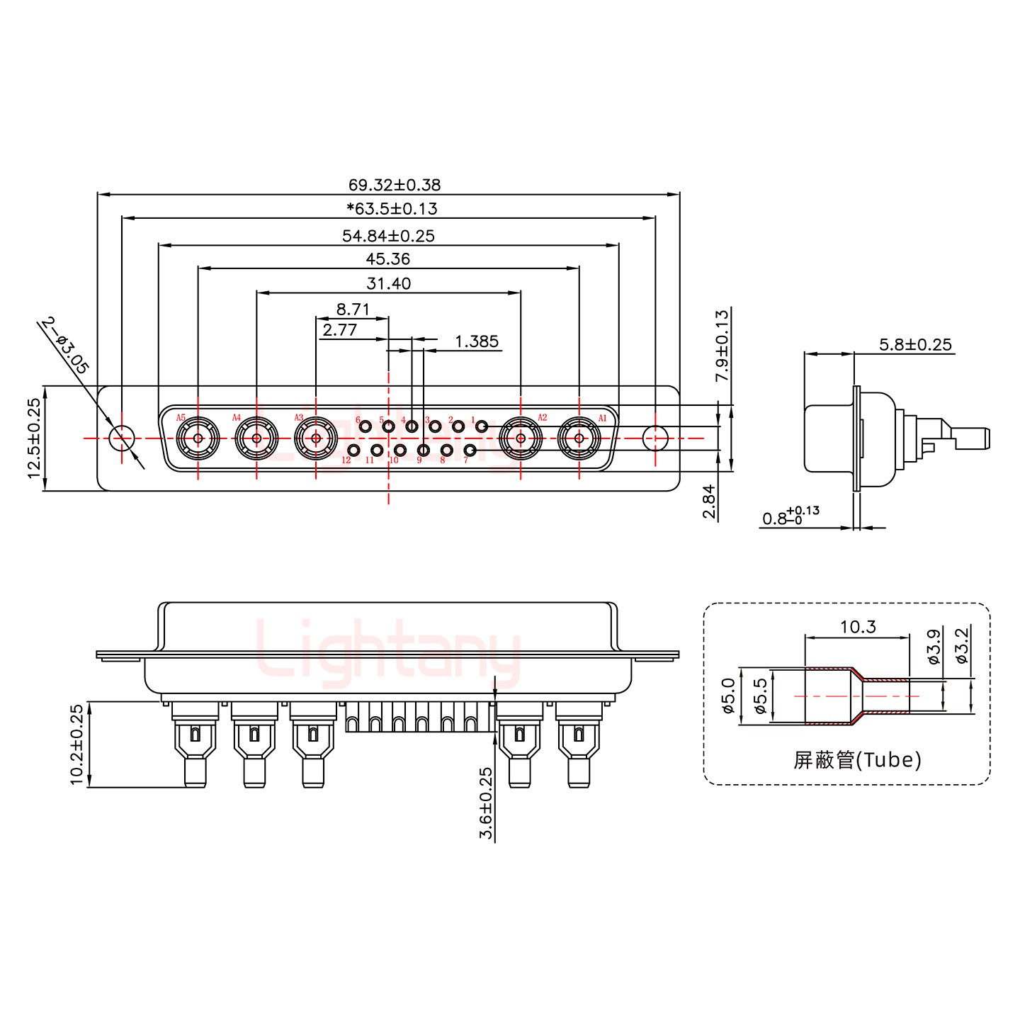 17W5母焊線式50歐姆+37P金屬外殼951彎出線4~12mm