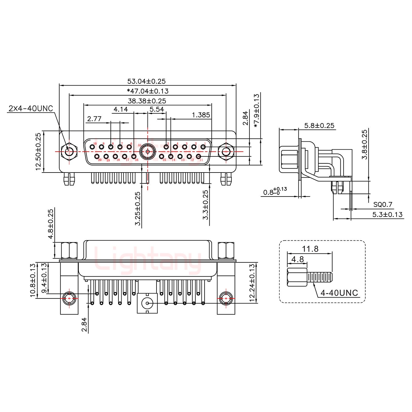 21W1母PCB彎插板/鉚支架10.8/射頻同軸50歐姆