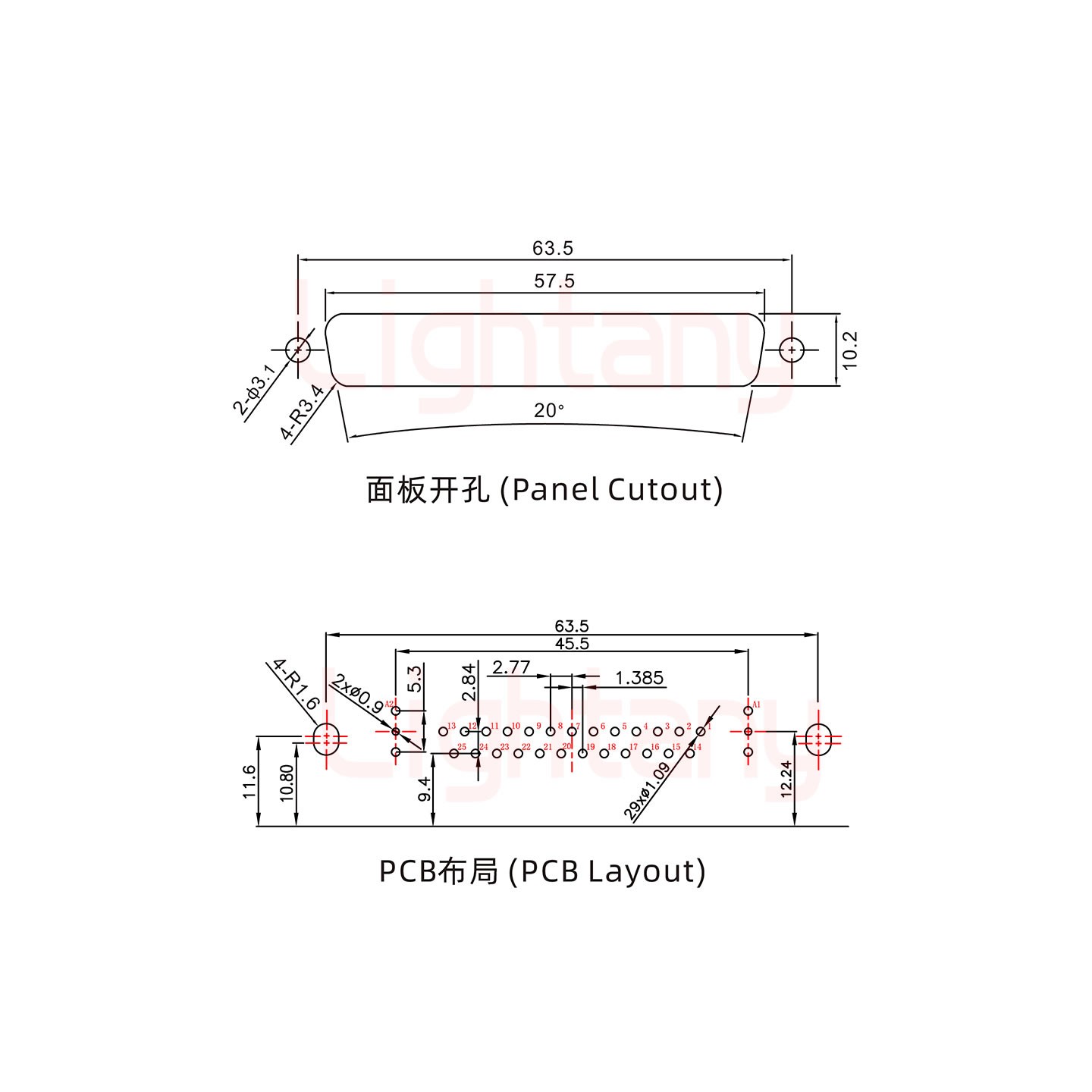 27W2母PCB彎插板/鉚支架10.8/射頻同軸50歐姆