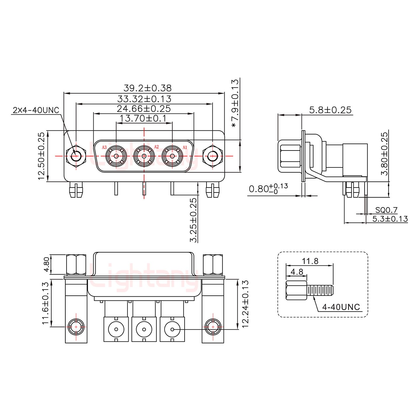 3W3母PCB彎插板/鉚支架11.6/射頻同軸50歐姆