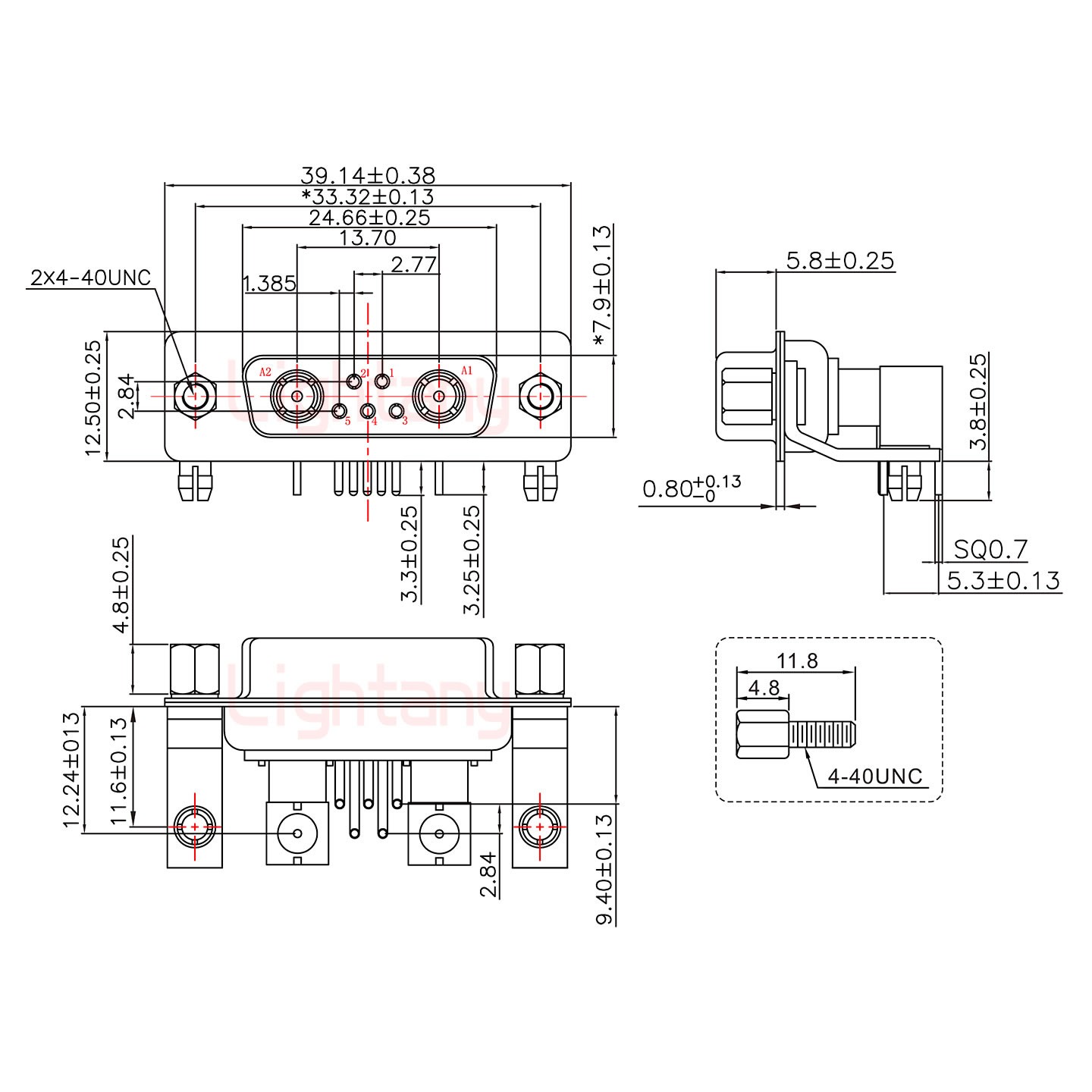 7W2母PCB彎插板/鉚支架11.6/射頻同軸50歐姆