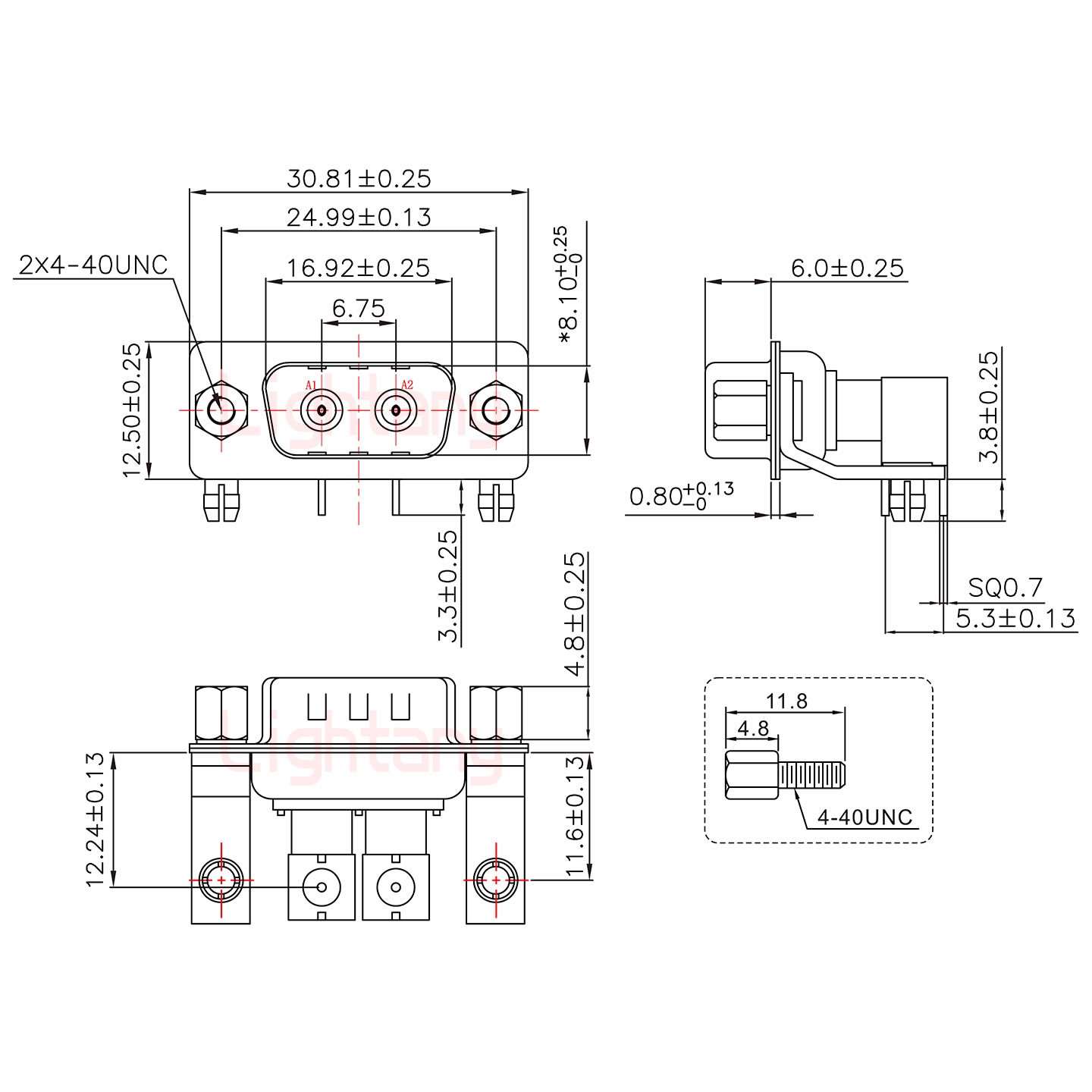 2W2公PCB彎插板/鉚支架11.6/射頻同軸50歐姆