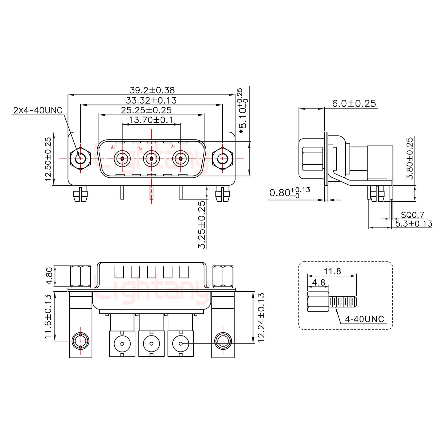 3W3公PCB彎插板/鉚支架11.6/射頻同軸50歐姆