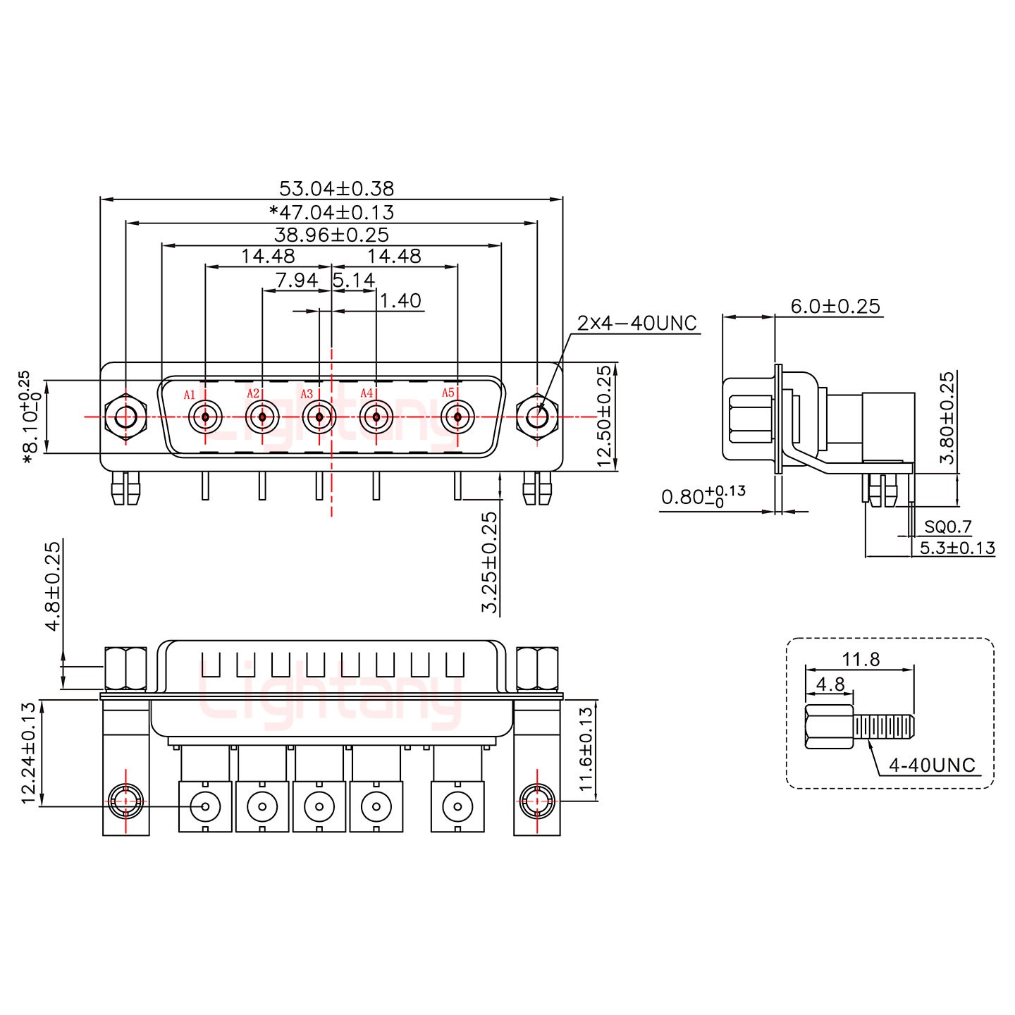 5W5公PCB彎插板/鉚支架11.6/射頻同軸50歐姆