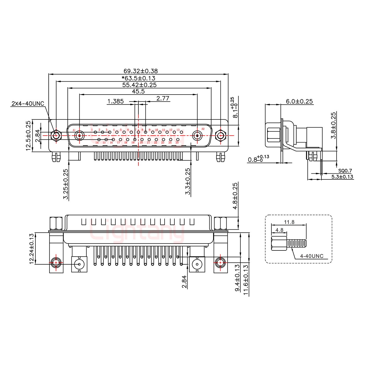 27W2公PCB彎插板/鉚支架11.6/射頻同軸50歐姆