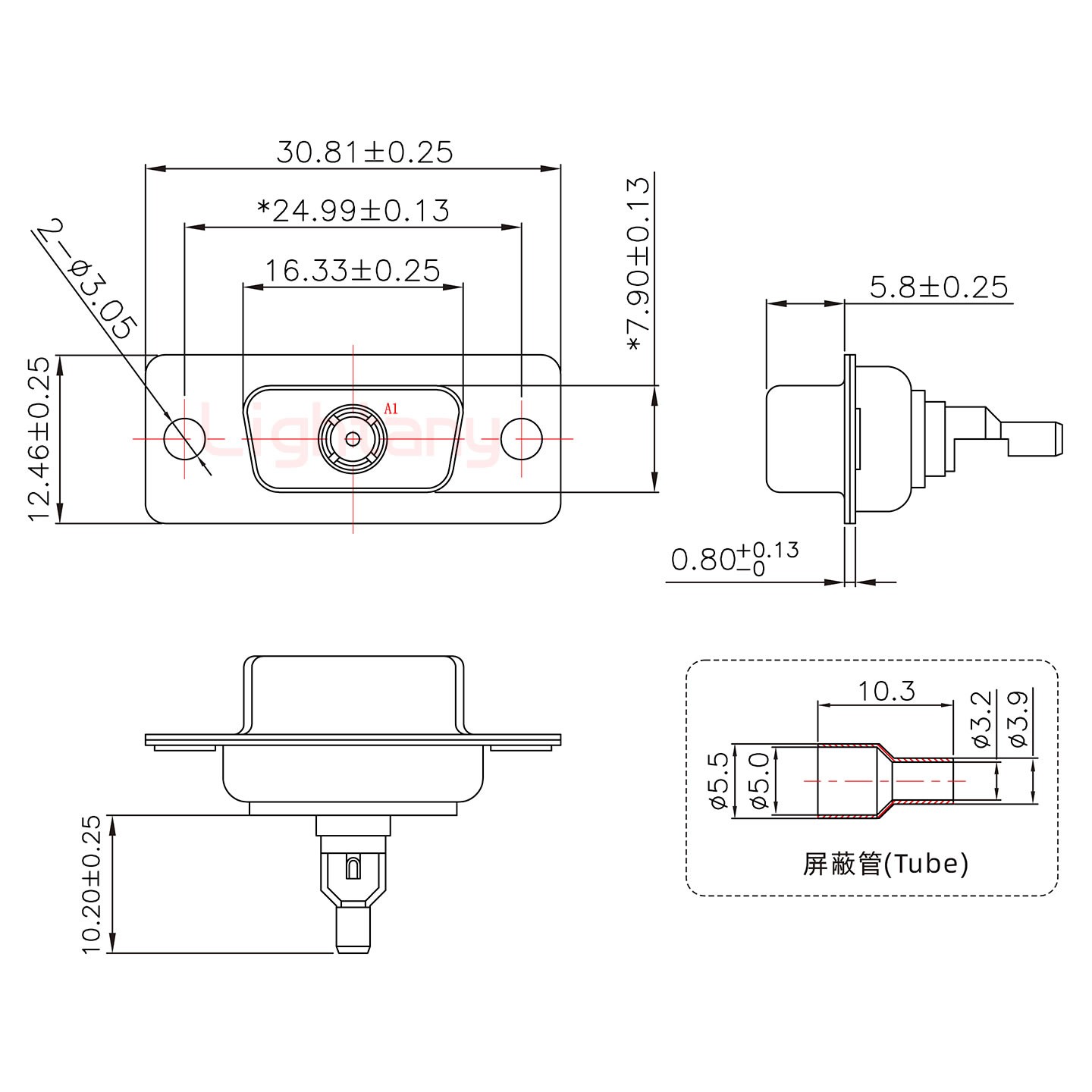 1W1母焊線式50歐姆+9P金屬外殼1392斜出線4~12mm