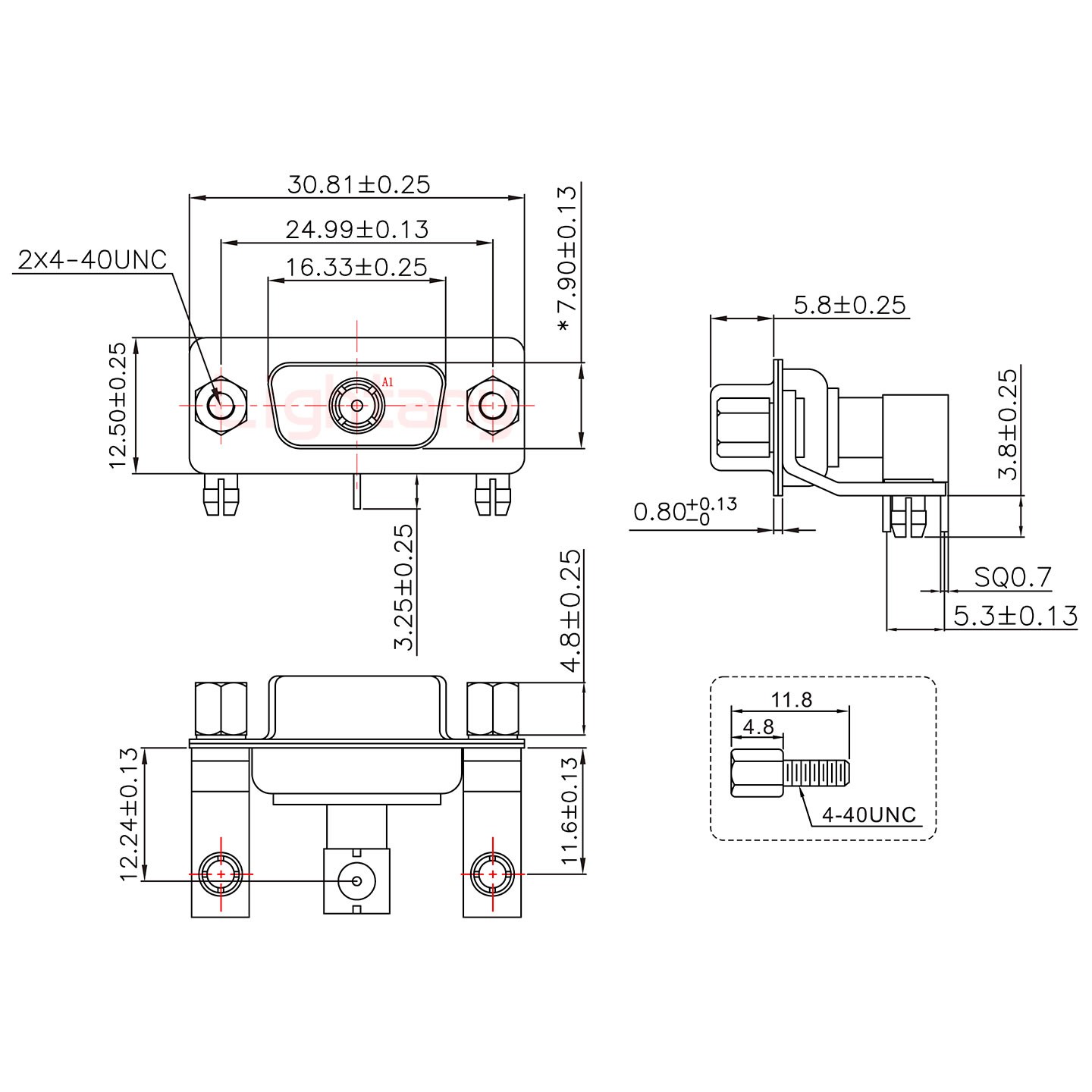 1W1母PCB彎插板/鉚支架11.6/射頻同軸50歐姆