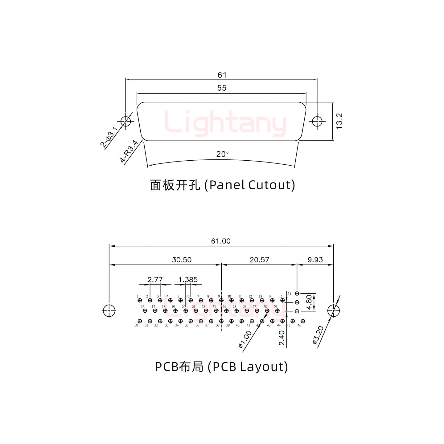 47W1公PCB直插板/鉚魚叉7.0/射頻同軸50歐姆