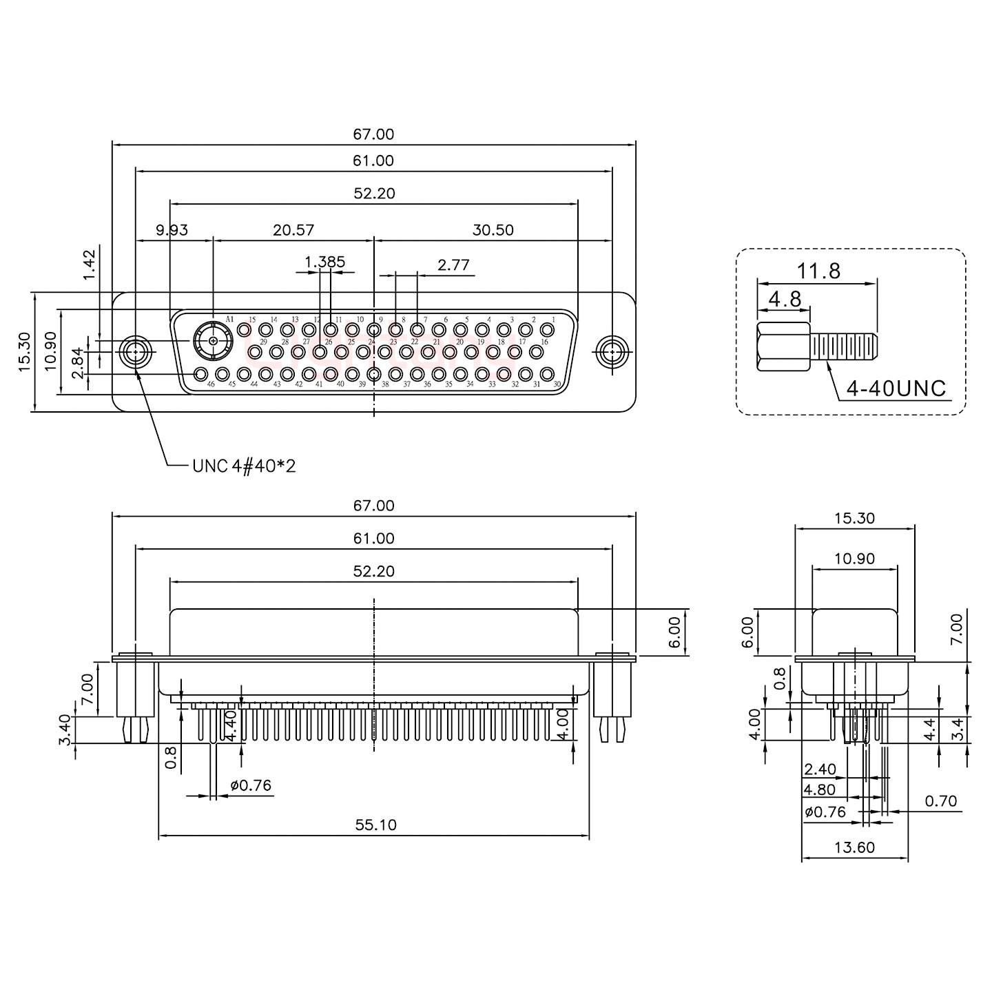 47W1母PCB直插板/鉚魚(yú)叉7.0/射頻同軸75歐姆