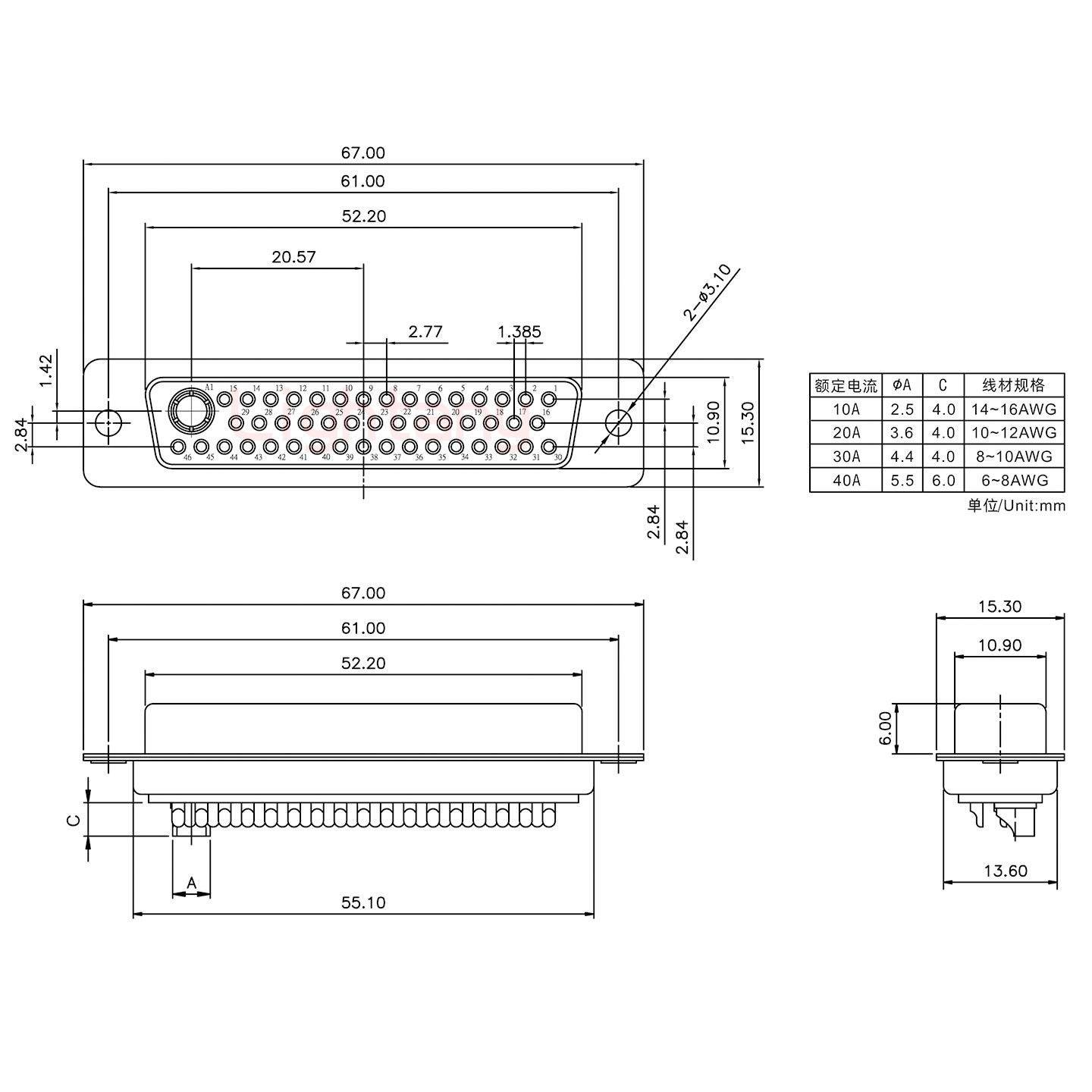 47W1母短體焊線(xiàn)30A+50P金屬外殼2252三個(gè)出線(xiàn)孔12mm