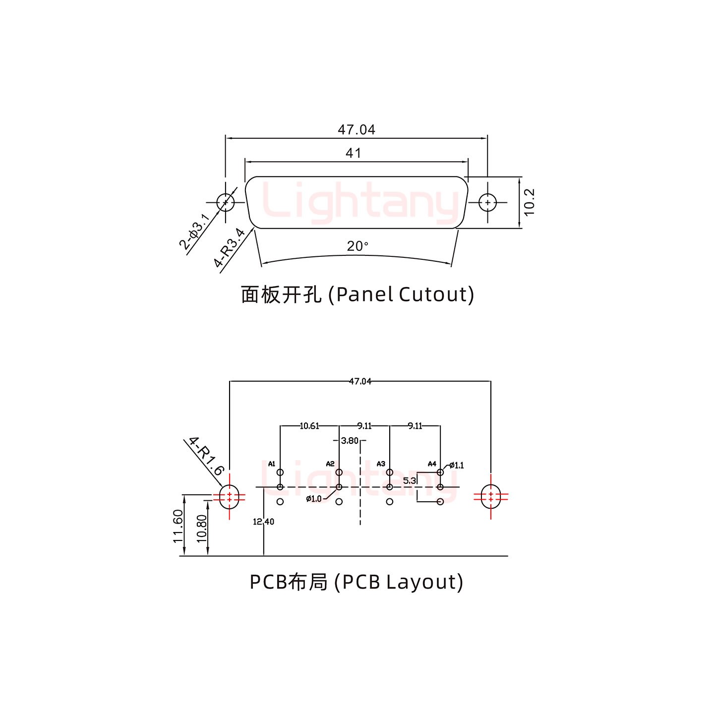 4W4母PCB彎插板/鉚支架11.6/射頻同軸75歐姆