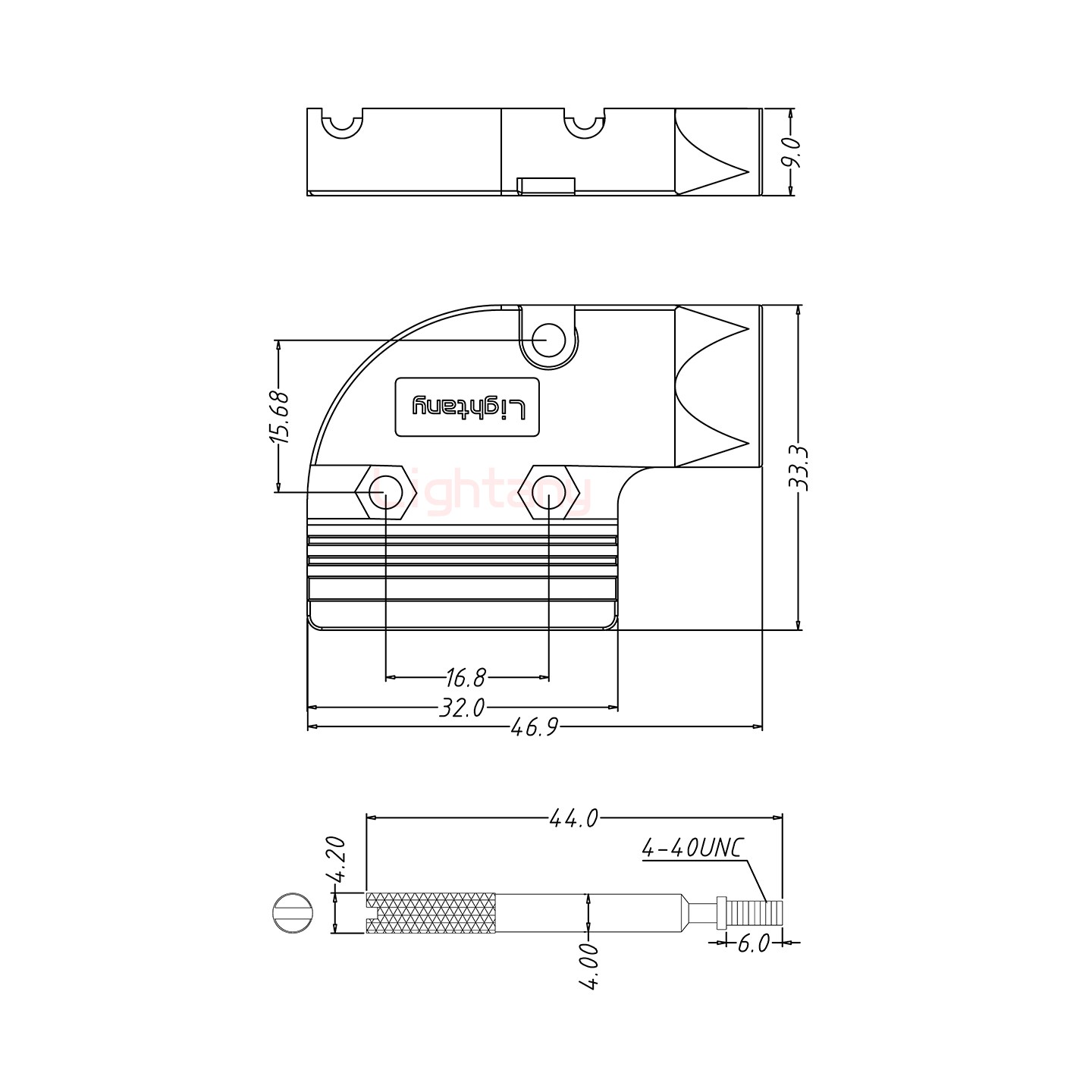 5W1母焊線式75歐姆+9P金屬外殼424彎出線4~12mm