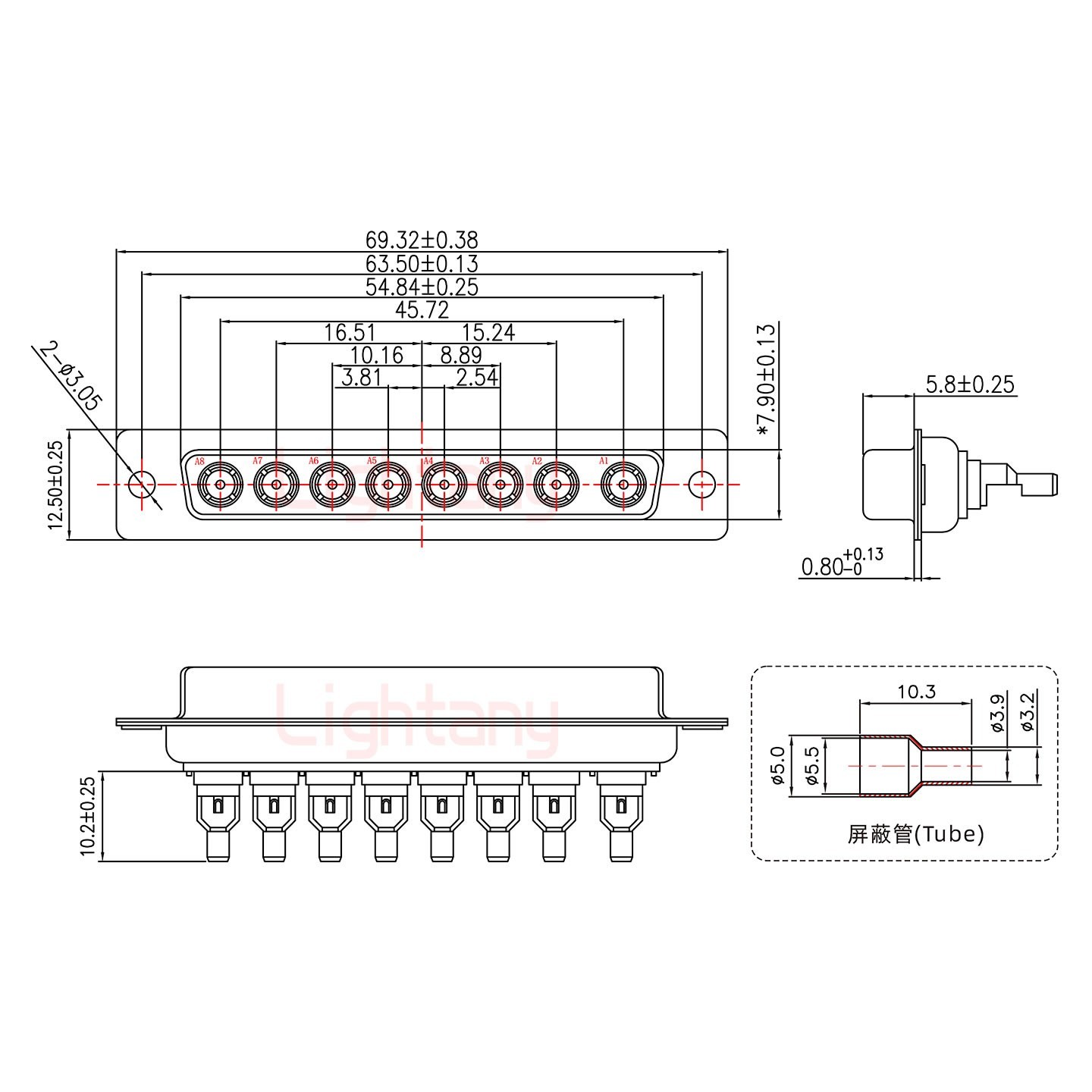 8W8母頭焊線(xiàn)+防水接頭/線(xiàn)徑10~16mm/射頻同軸75歐姆