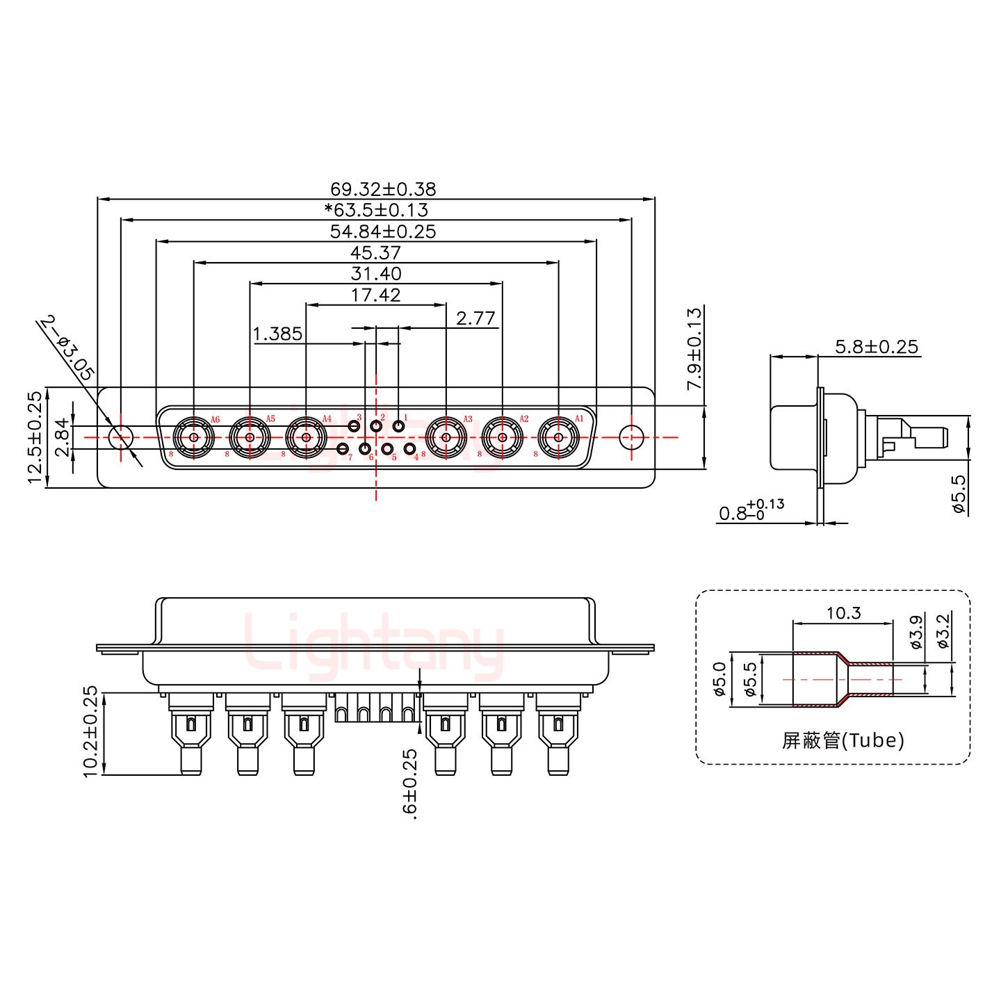 13W6A母頭焊線+防水接頭/線徑5~11mm/射頻同軸75歐姆