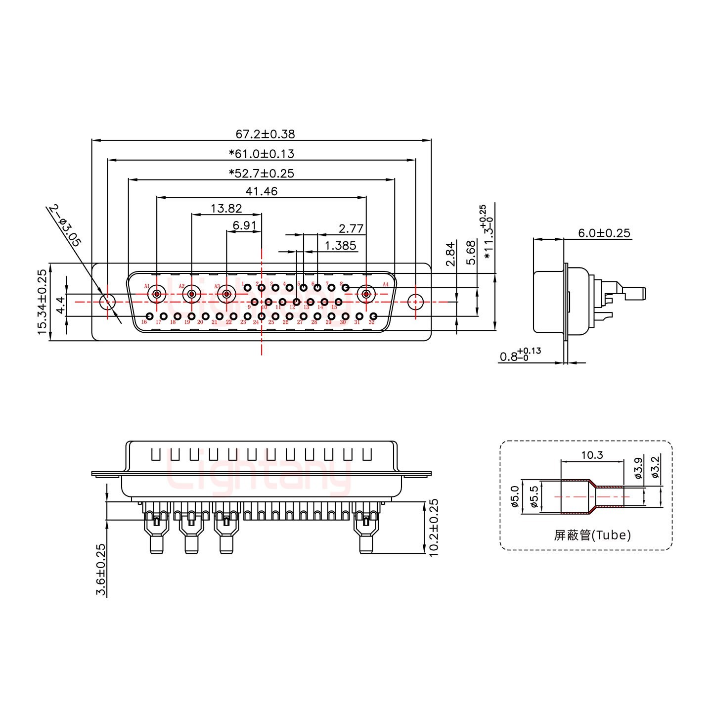 36W4公頭焊線+防水接頭/線徑5~11mm/射頻同軸75歐姆