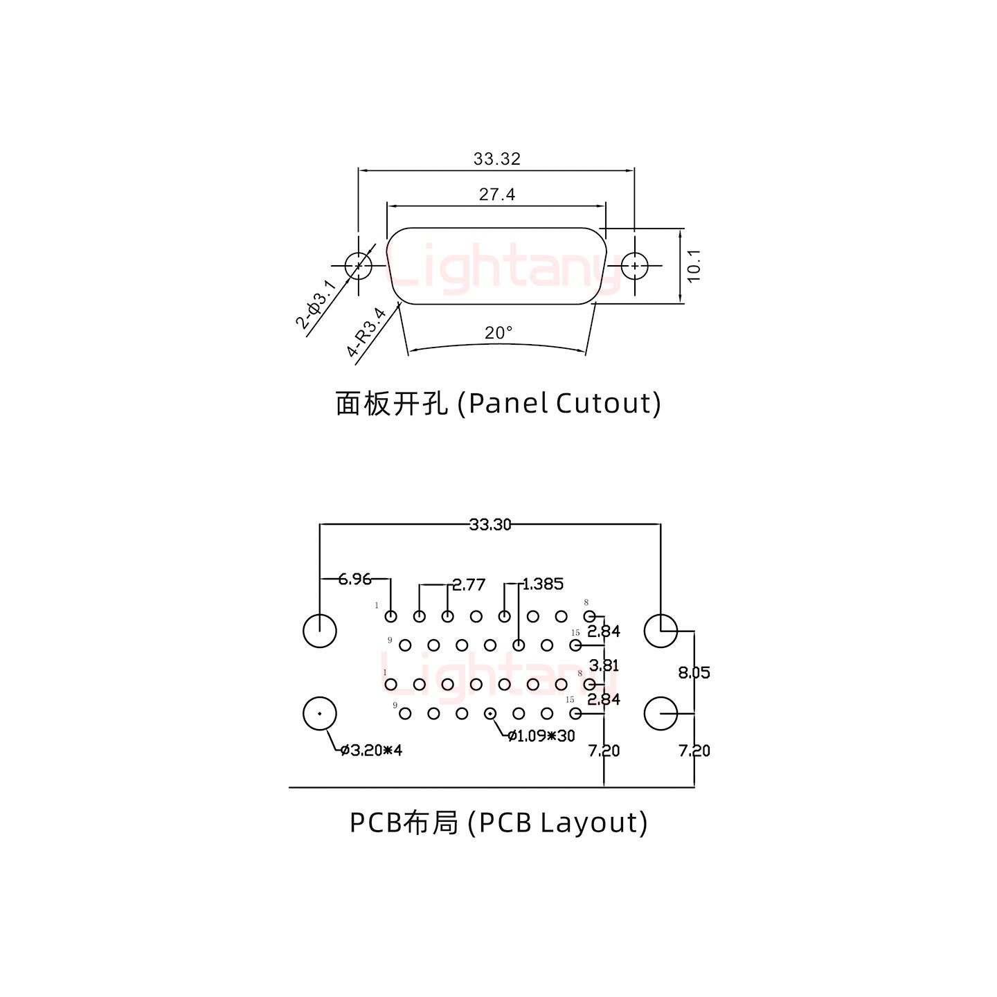 DR15 公對公 間距15.88車針雙胞胎 D-SUB連接器