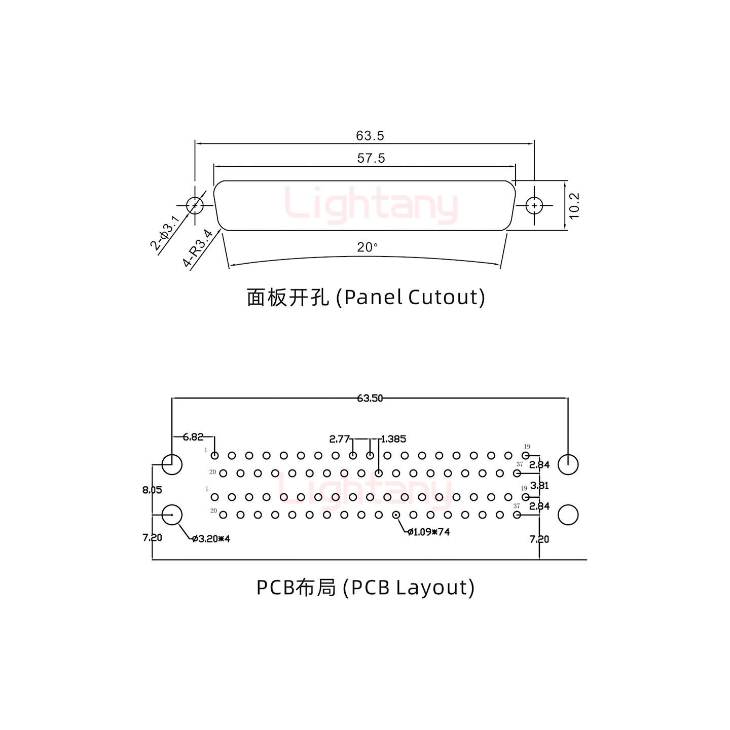 DR37 公對公 間距15.88車針雙胞胎 D-SUB連接器