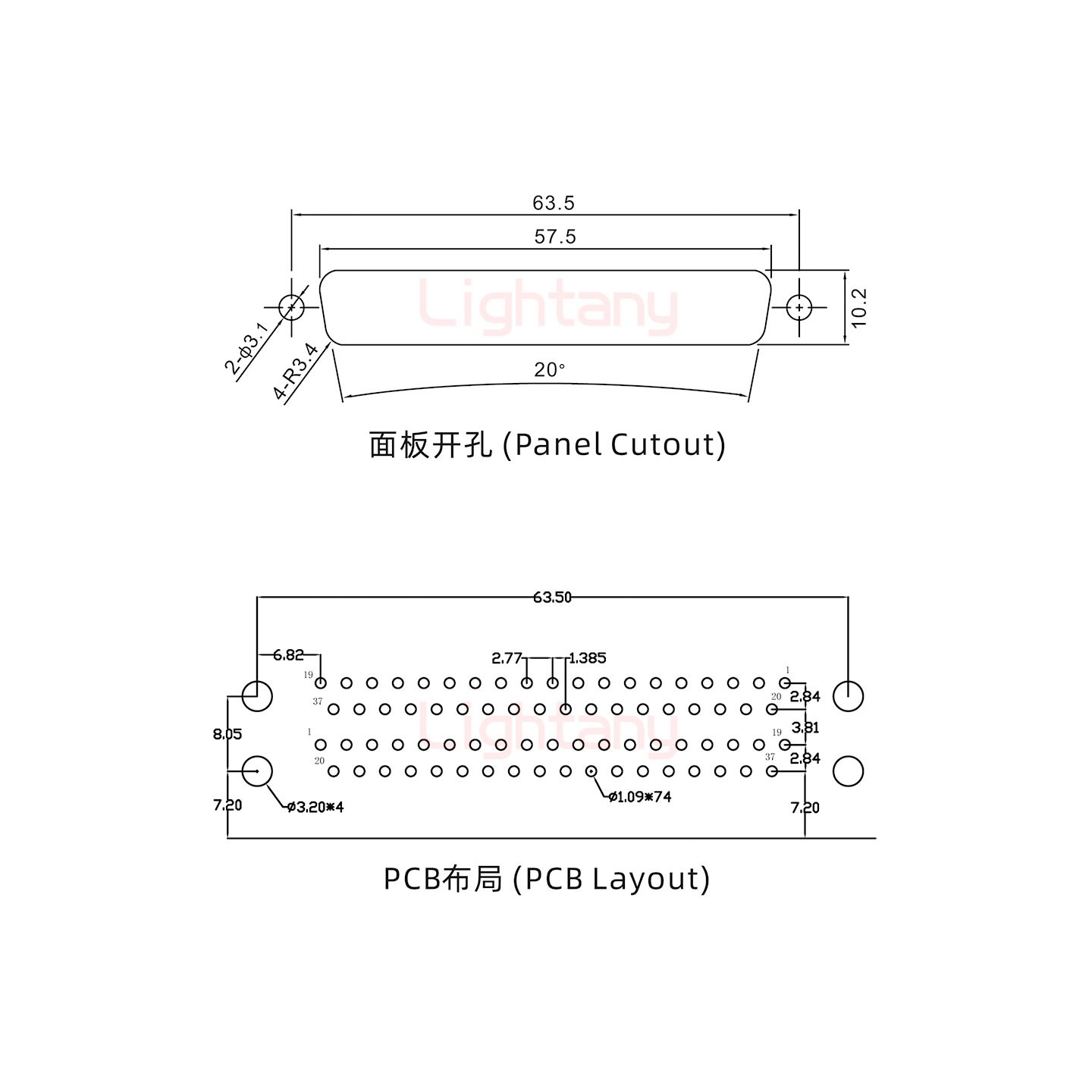 DR37 上母下公 間距15.88車針雙胞胎 D-SUB連接器