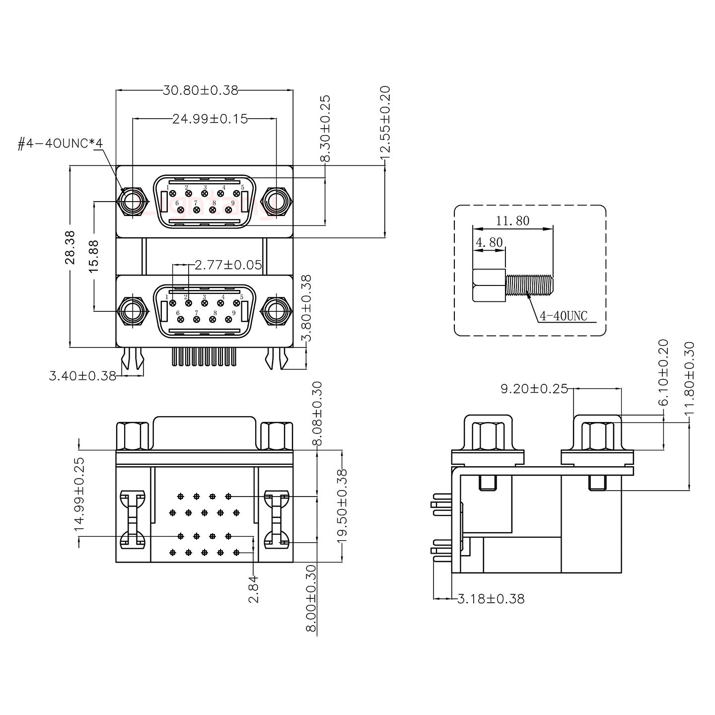 DR9公對公 間距15.88 雙胞胎沖針 D-SUB連接器