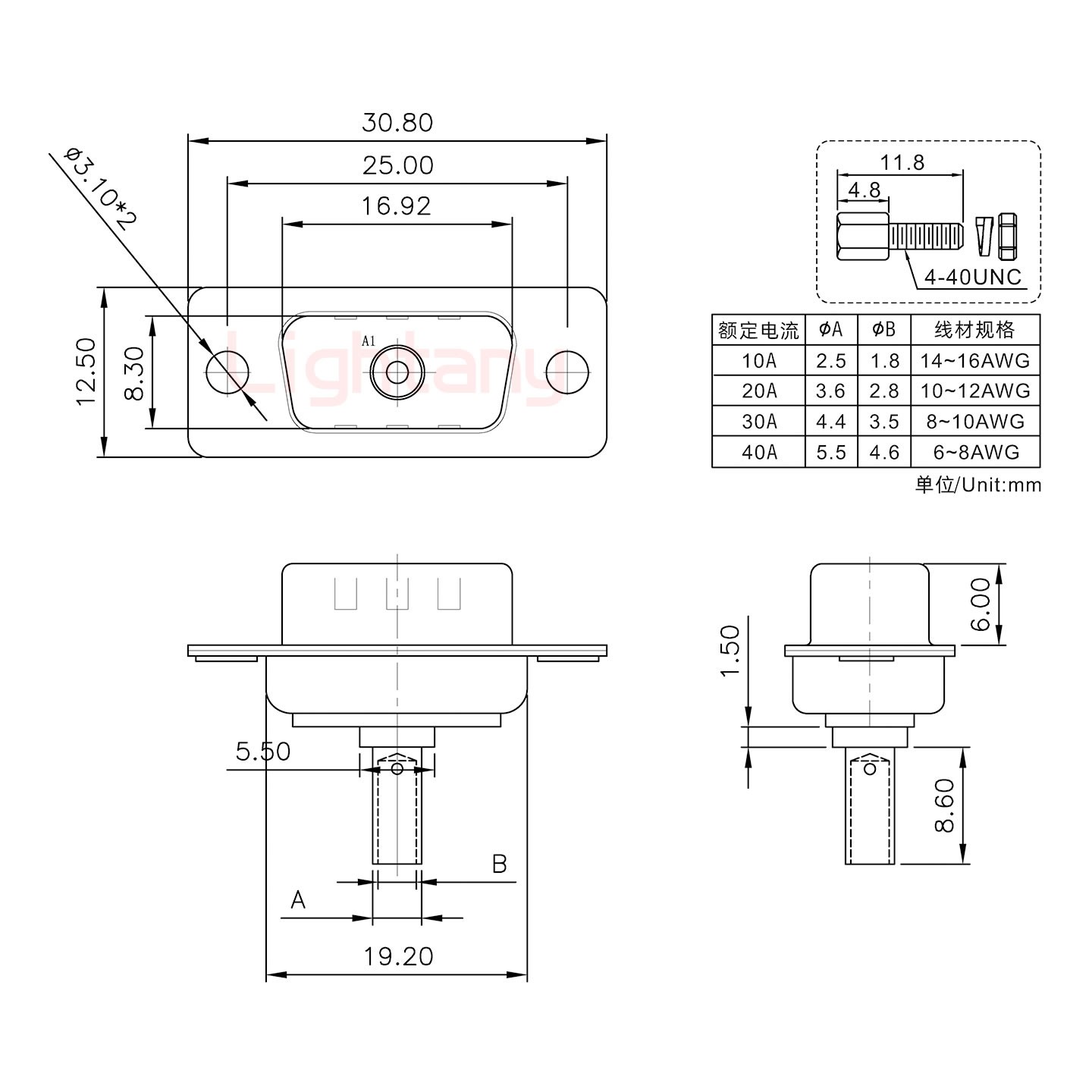 1W1公壓線式/配螺絲螺母/大電流40A