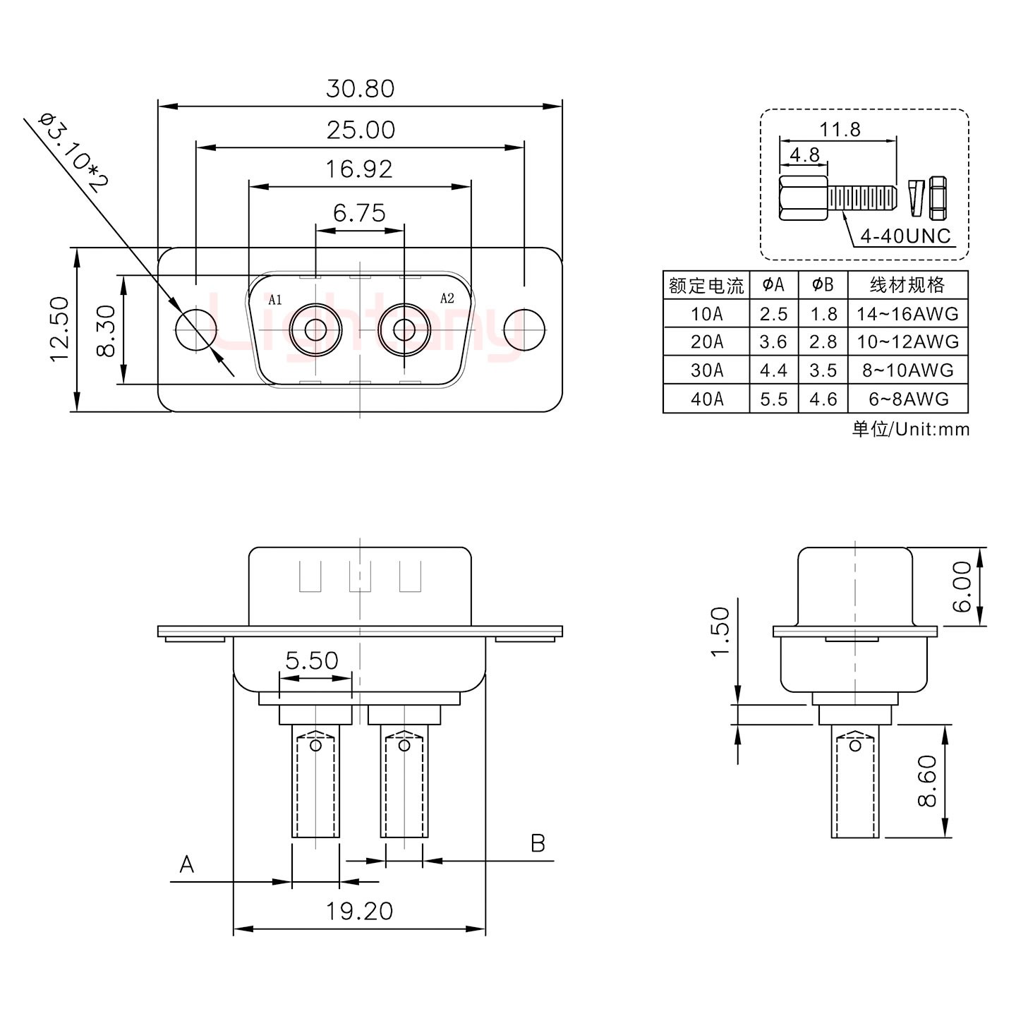 2W2公壓線式/配螺絲螺母/大電流40A