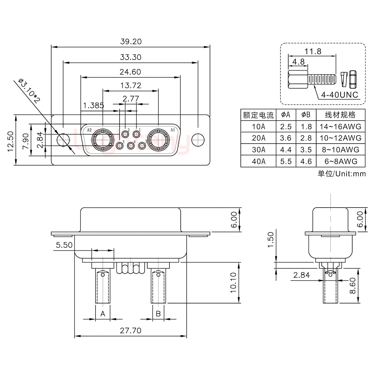 7W2母壓線式/配螺絲螺母/大電流40A