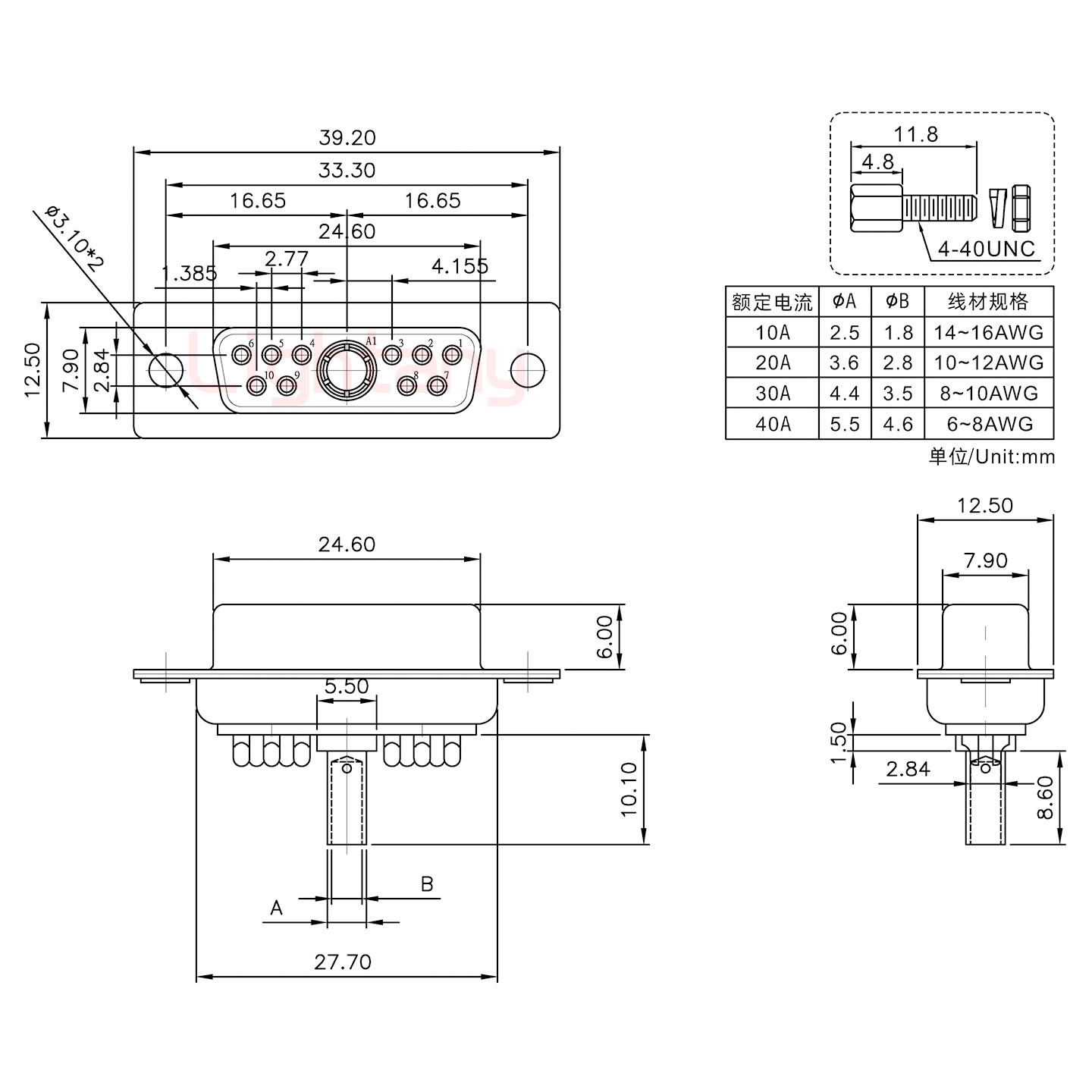 11W1母壓線式/配螺絲螺母/大電流30A