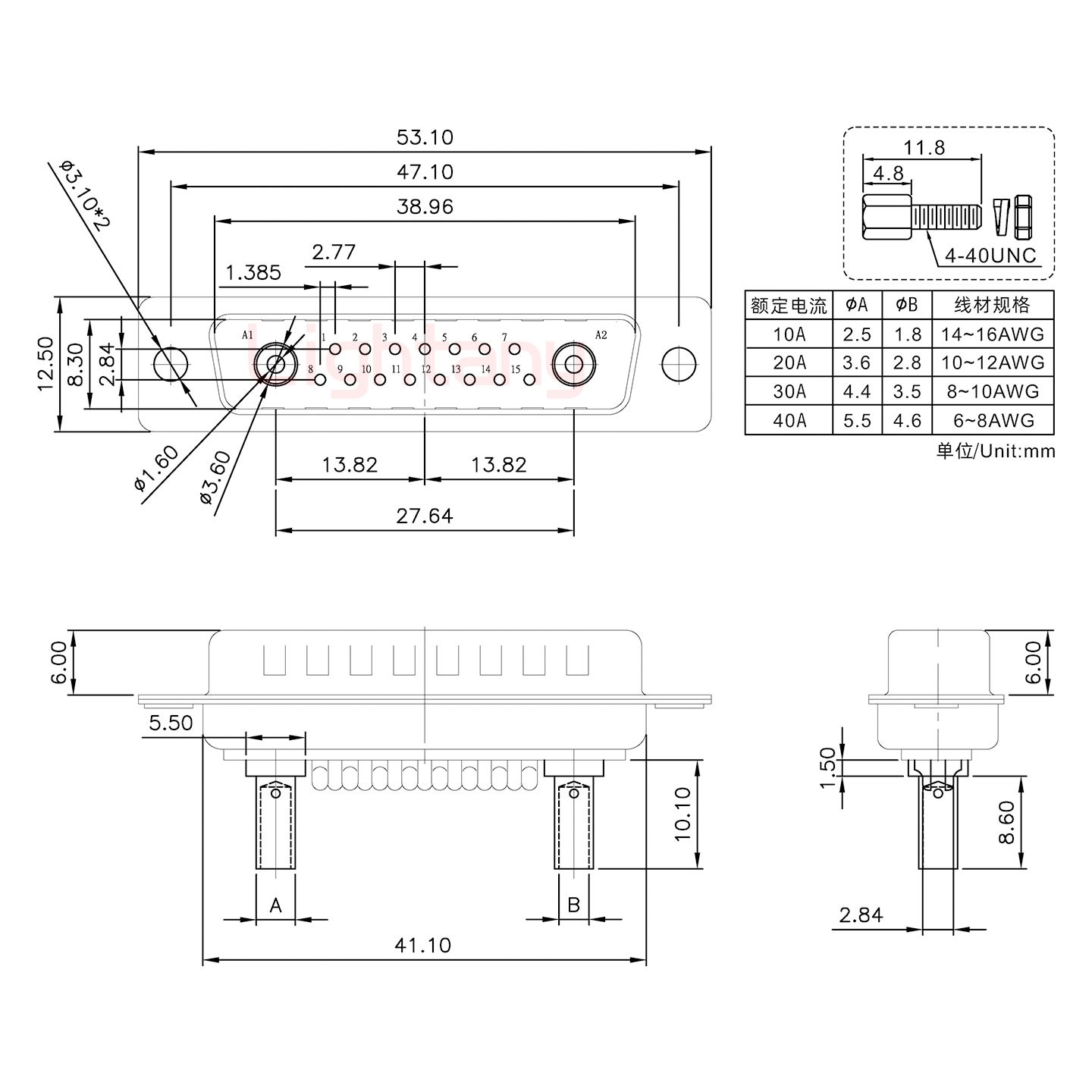 17W2公壓線式/配螺絲螺母/大電流10A