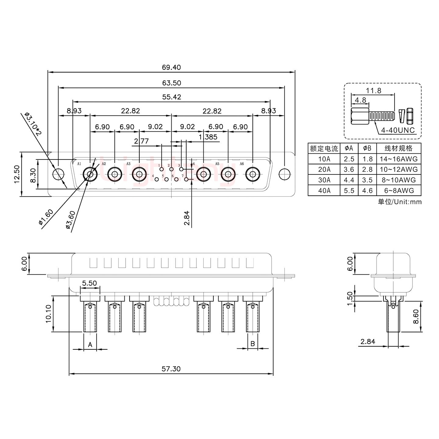 13W6A公壓線式/配螺絲螺母/大電流20A