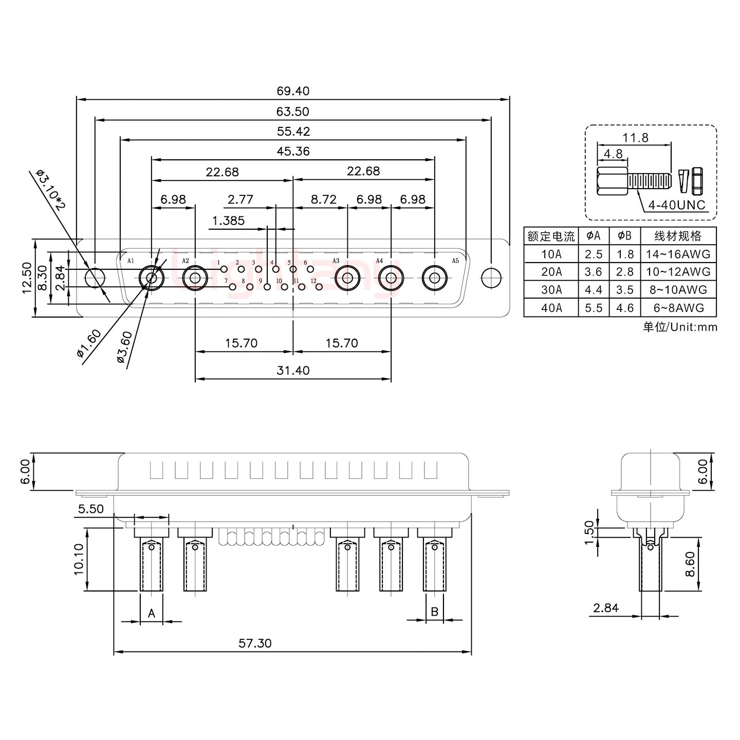 17W5公壓線式/配螺絲螺母/大電流30A