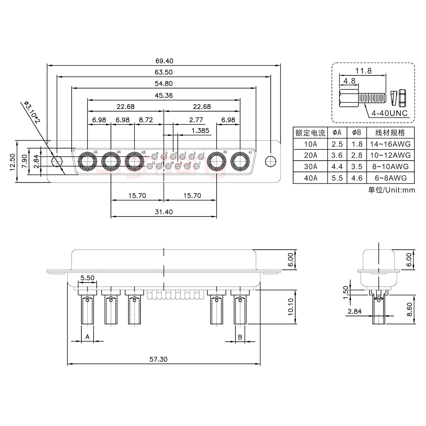 17W5母壓線式/配螺絲螺母/大電流10A