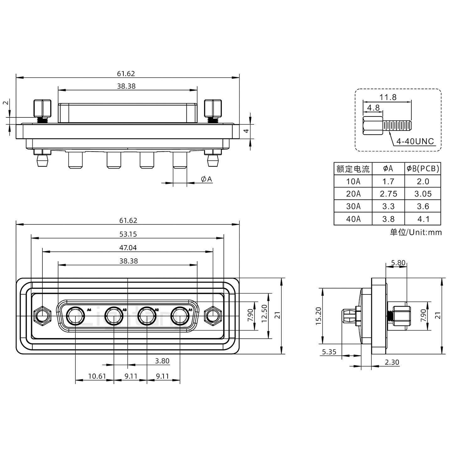 防水4W4母直插板/鉚魚叉/鎖螺絲/大電流40A