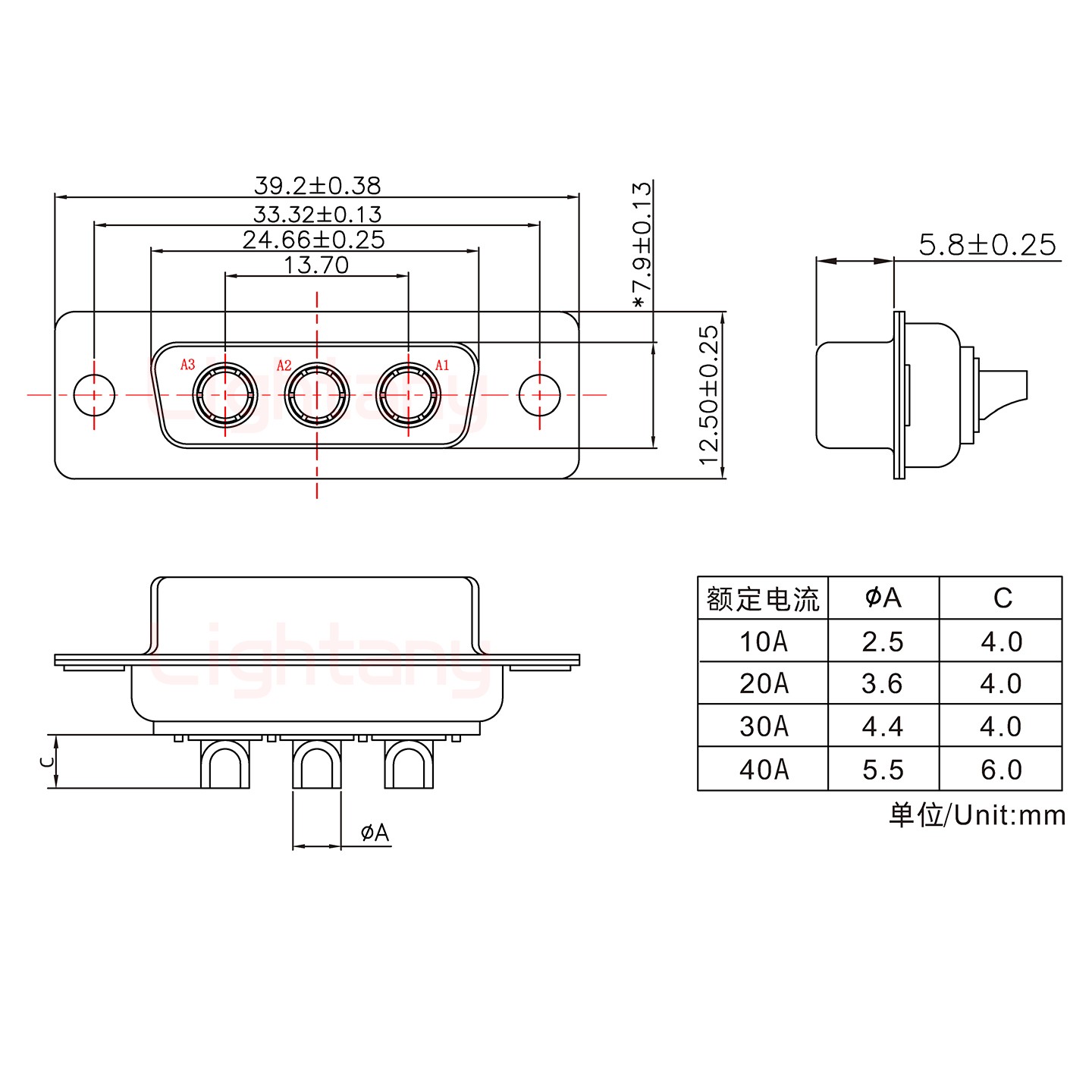 3W3母短體焊線/光孔/大電流10A