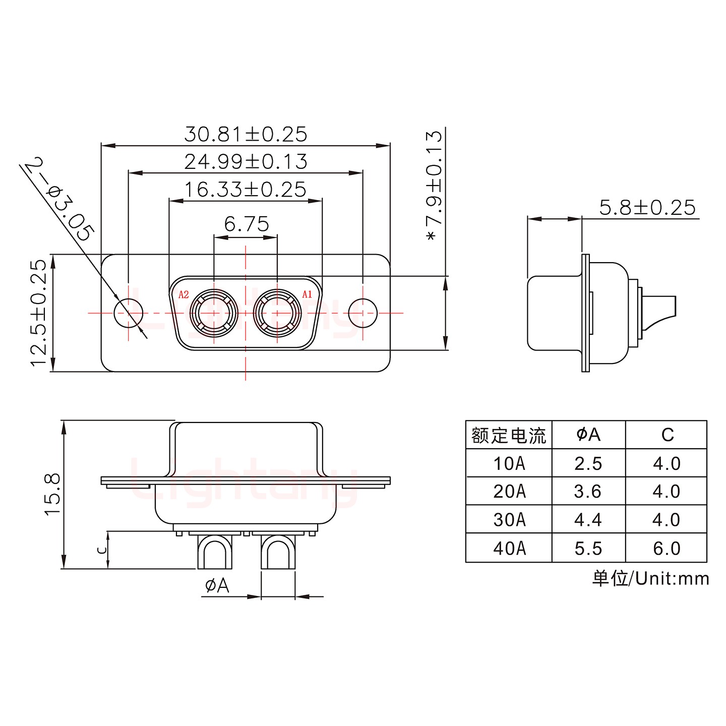 2W2母短體焊線30A+9P金屬外殼1707直出線4~12mm