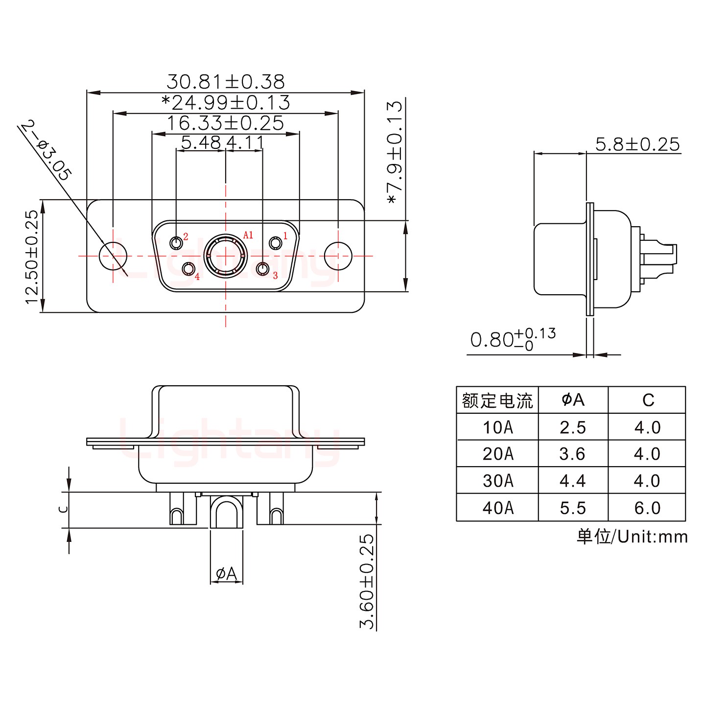 5W1母短體焊線40A+9P金屬外殼1707直出線4~12mm